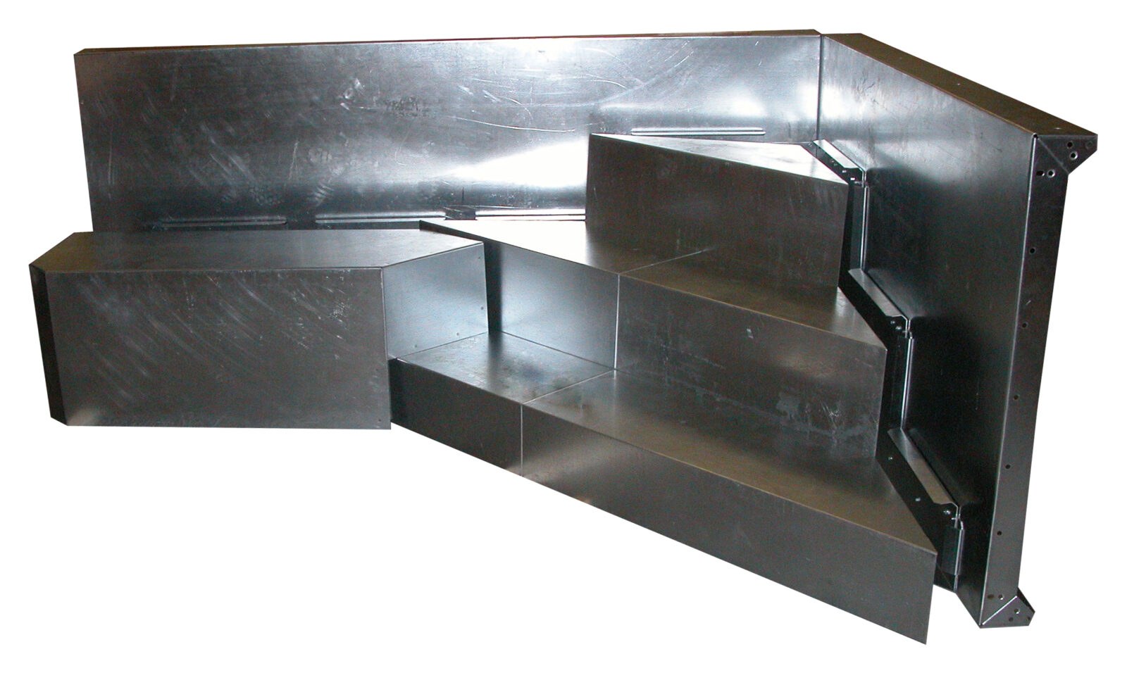 Kayden ZipStep corner step unit with bench, before the liner is installed